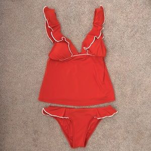 Robin Piccone tankini orange and white with ruffles